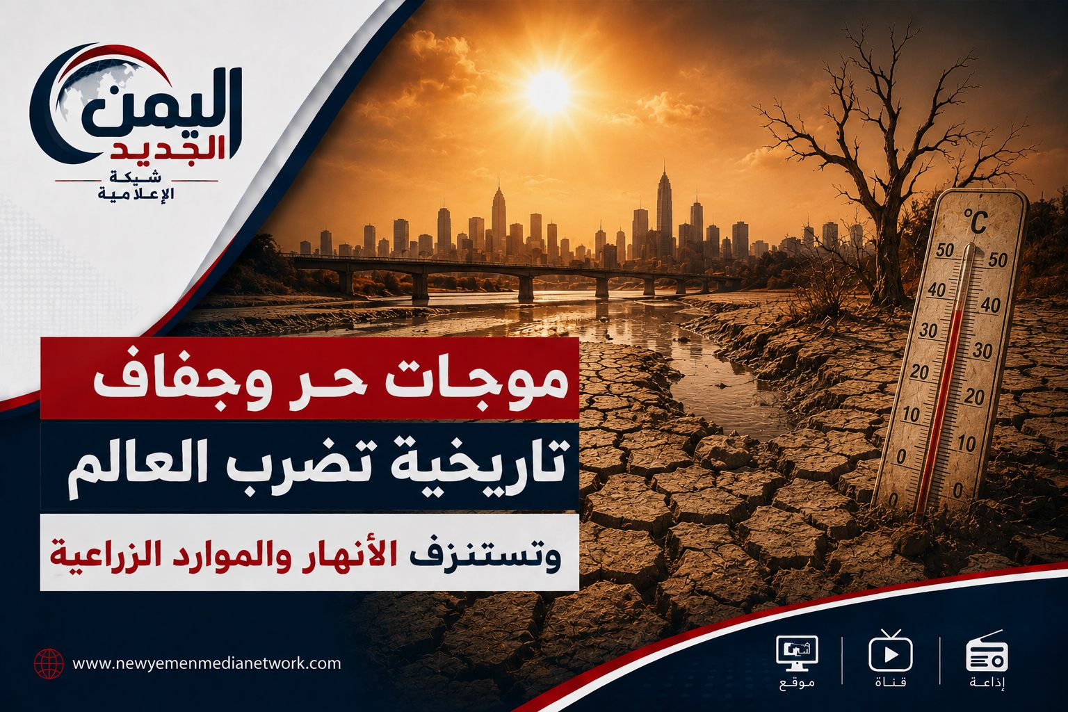 شبكة اليمن الجديد الإعلامية: موجات حر وجفاف تاريخية تضرب العالم وتستنزف الأنهار والموارد الزراعية
