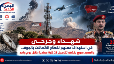 شبكة اليمن الجديد الإعلامية: شهداء وجرحى في استهداف ممنهج لقطاع الاتصالات بالجوف.. والعميد سريع يكشف تفاصيل 28 غارة معادية خلال يوم واحد