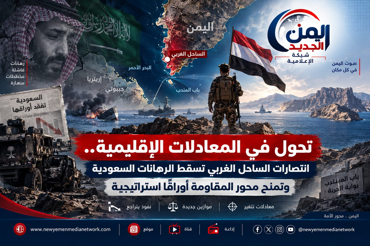 شبكة اليمن الجديد الإعلامية: تحول في المعادلات الإقليمية.. انتصارات الساحل الغربي تسقط الرهانات السعودية وتمنح محور المقاومة أوراقاً استراتيجية