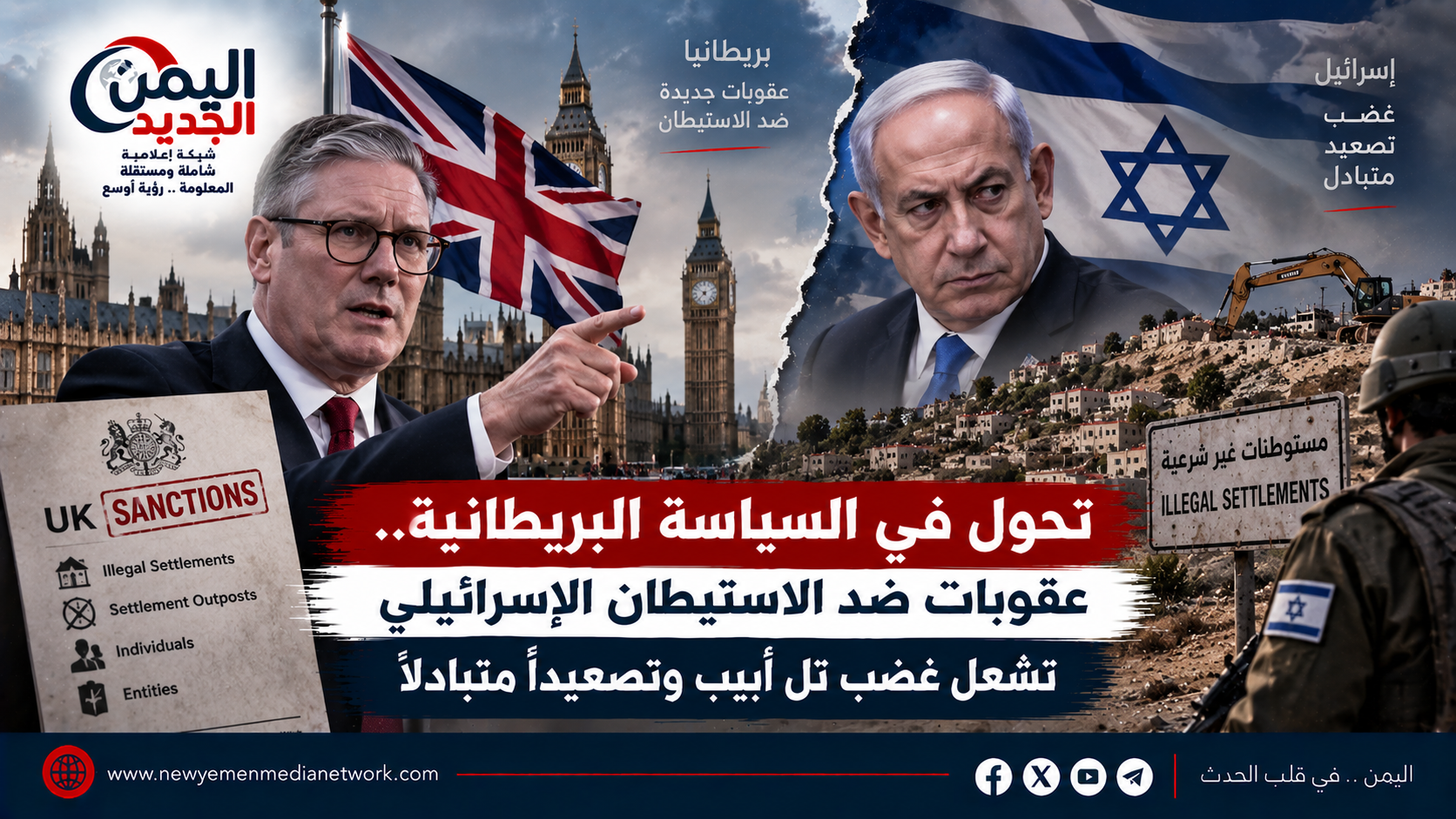 شبكة اليمن الجديد الإعلامية: تحول في السياسة البريطانية.. عقوبات ضد الاستيطان الإسرائيلي تشعل غضب تل أبيب وتصعيداً متبادلاً