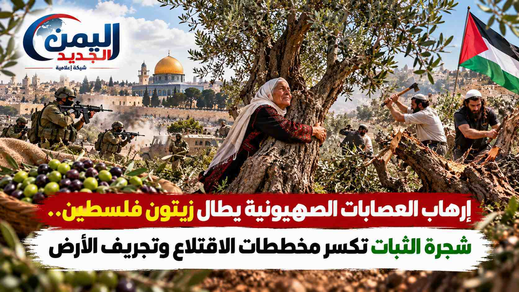 شبكة اليمن الجديد الإعلامية: إرهاب العصابات الصهيونية يطال زيتون فلسطين.. شجرة الثبات تكسر مخططات الاقتلاع وتجريف الأرض