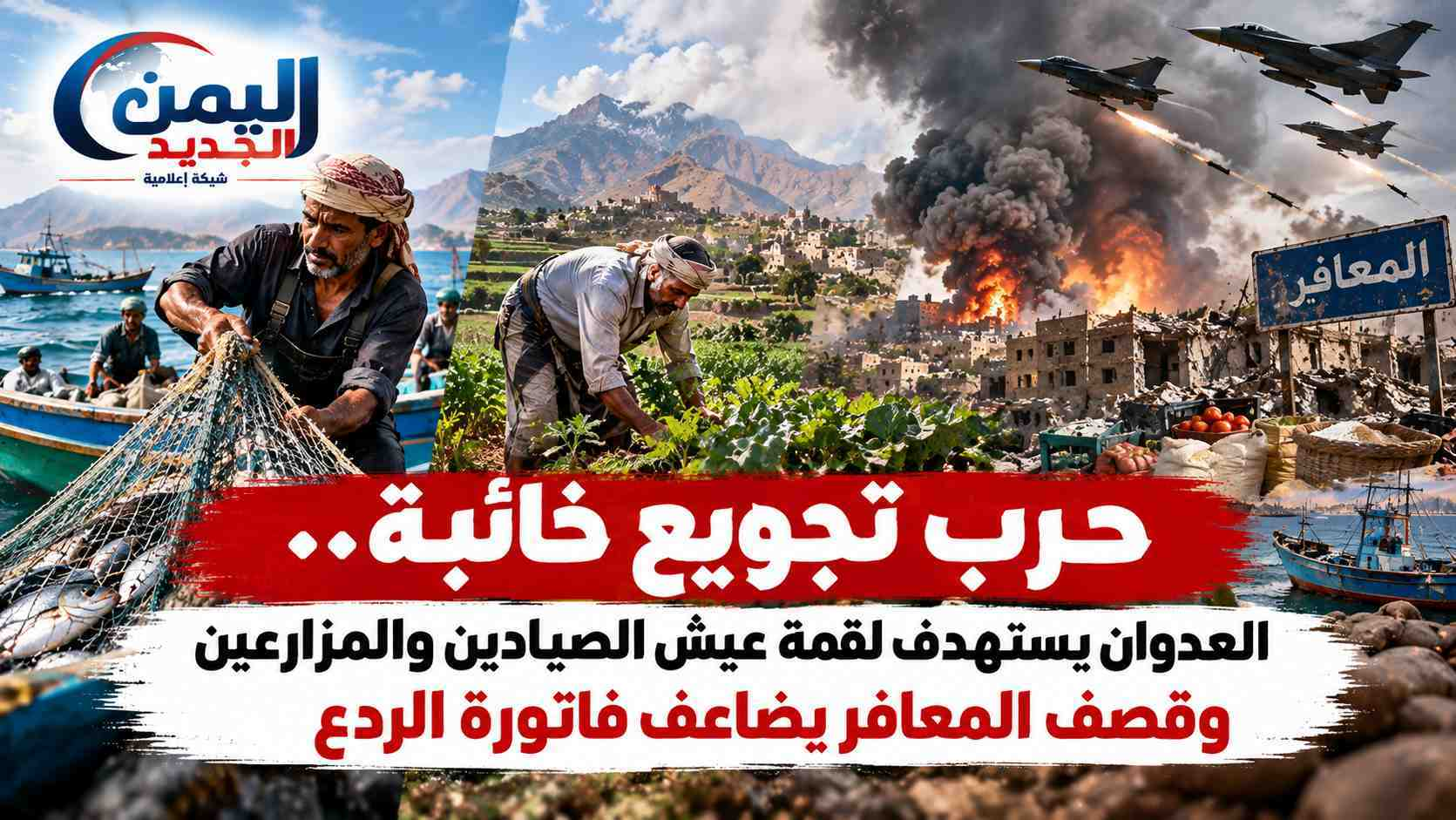 شبكة اليمن الجديد الإعلامية: حرب تجويع خائبة.. العدوان يستهدف لقمة عيش الصيادين والمزارعين وقصف المعافر يضاعف فاتورة الردع