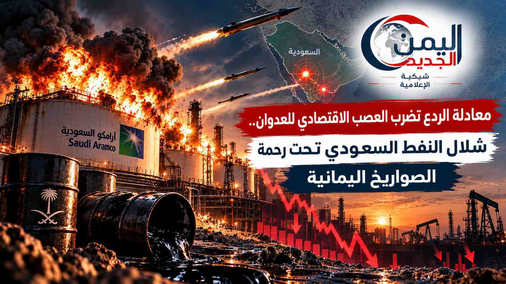 شبكة اليمن الجديد الإعلامية: معادلة الردع تضرب العصب الاقتصادي للعدوان.. شلال النفط السعودي تحت رحمة الصواريخ اليمانية