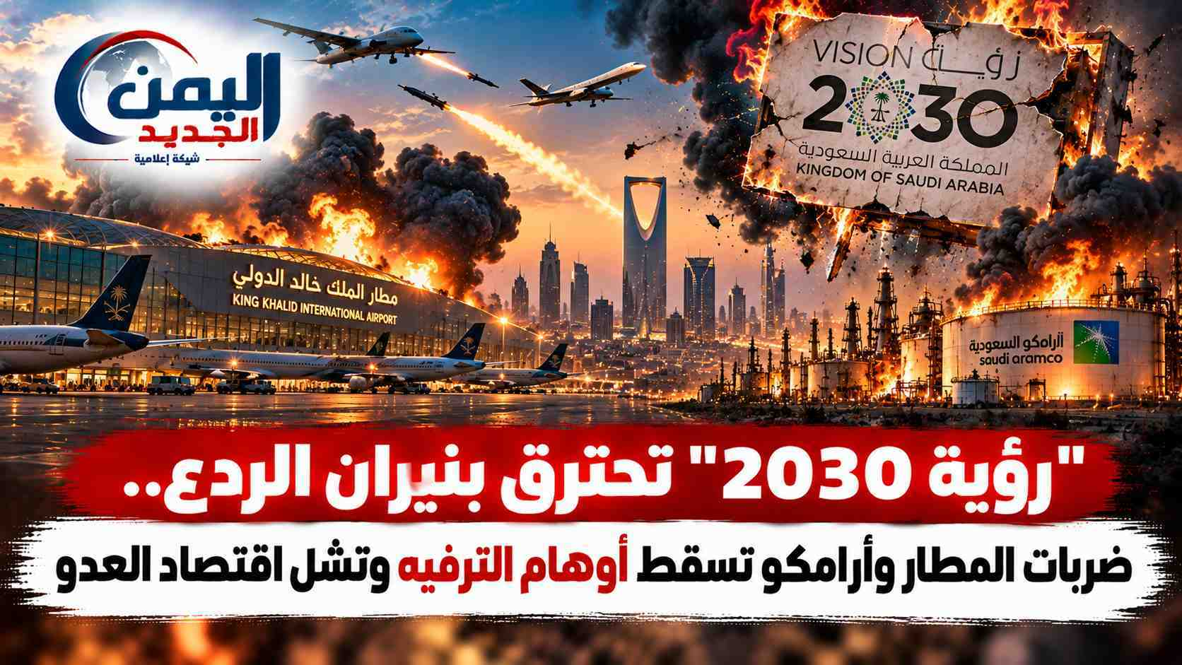 شبكة اليمن الجديد الإعلامية: "رؤية 2030" تحترق بنيران الردع.. ضربات المطار وأرامكو تسقط أوهام الترفيه وتشل اقتصاد العدو