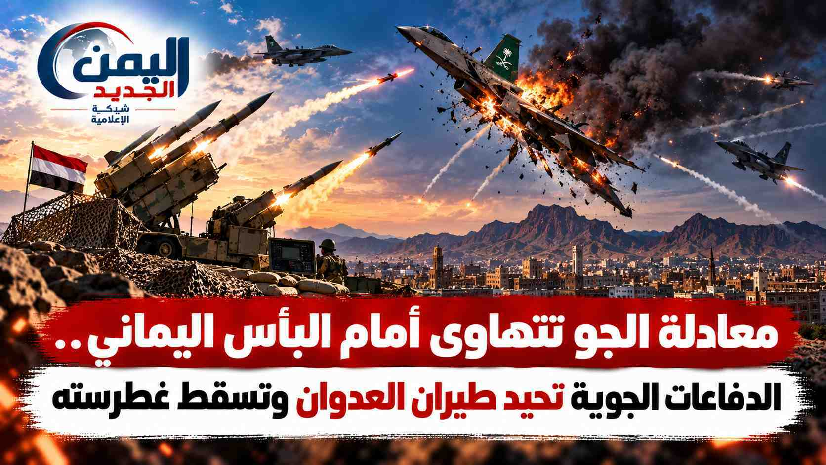 شبكة اليمن الجديد الإعلامية: معادلة الجو تتهاوى أمام البأس اليماني.. الدفاعات الجوية تحيد طيران العدوان وتسقط غطرسته