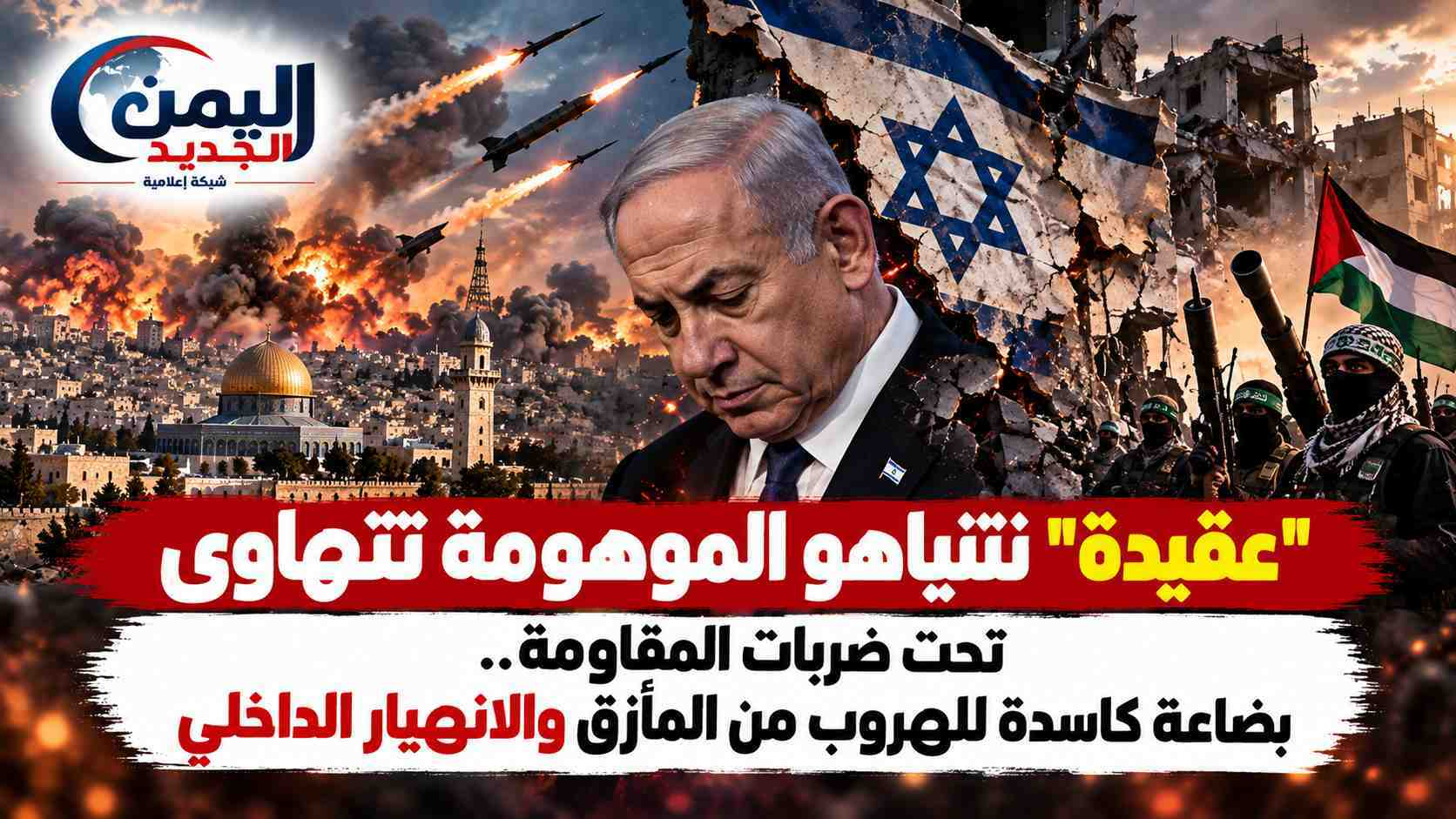 شبكة اليمن الجديد الإعلامية: "عقيدة" نتنياهو الموهومة تتهاوى تحت ضربات المقاومة.. بضاعة كاسدة للهروب من المأزق والانهيار الداخلي